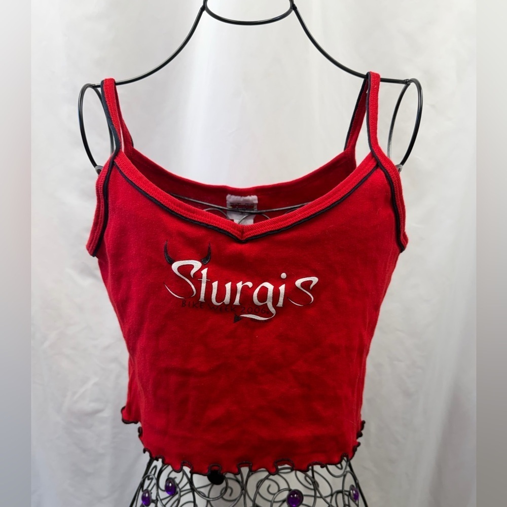 Y2K red devil Sturgis bike week 2006 cropped tank top size M